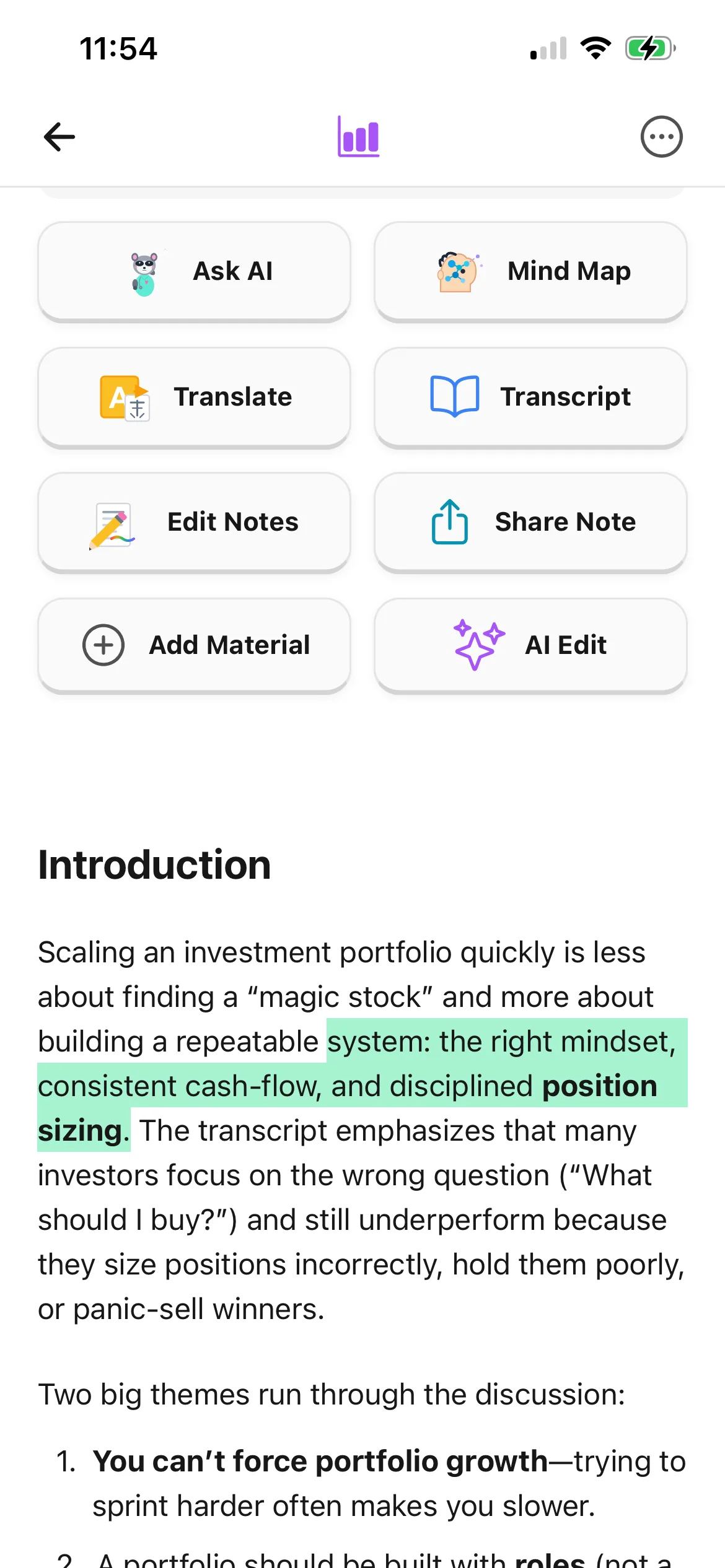 A structured BrainDen note with study tools and highlighted source material