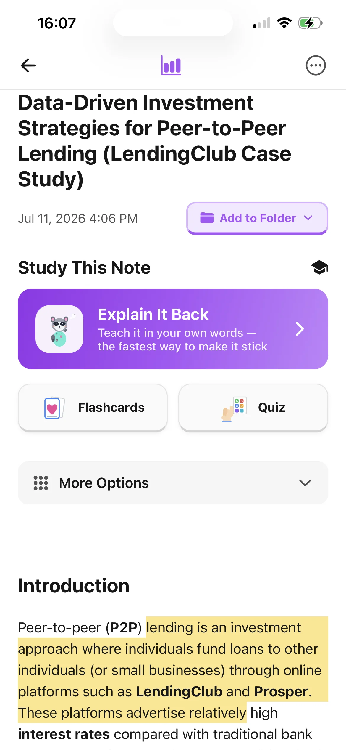 Highlighted passages saved inside a BrainDen note